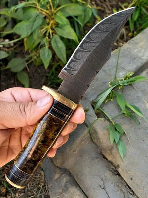 Handmade Damascus Hunting Knife with Epoxy Resin Handle by Damascus Knife Store, Damascus knife detail photo 2