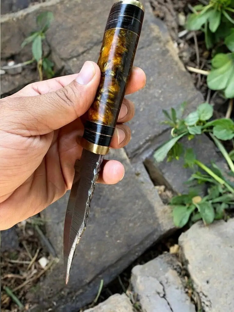 Handmade Damascus Hunting Knife with Epoxy Resin Handle by Damascus Knife Store, Damascus knife detail photo 3