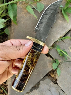 Handmade Damascus Hunting Knife with Epoxy Resin Handle by Damascus Knife Store, Damascus knife detail photo 7