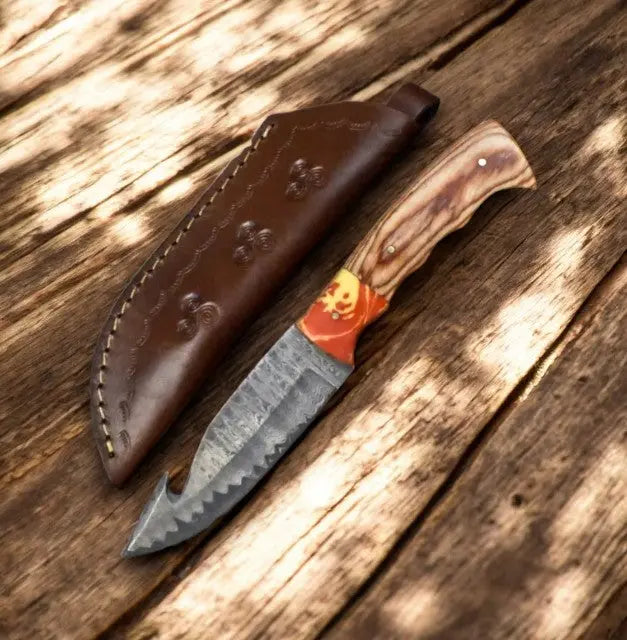 Handmade Damascus Hunting Knife with Olivewood Handle by Damascus Knife Store, Damascus knife main product photo