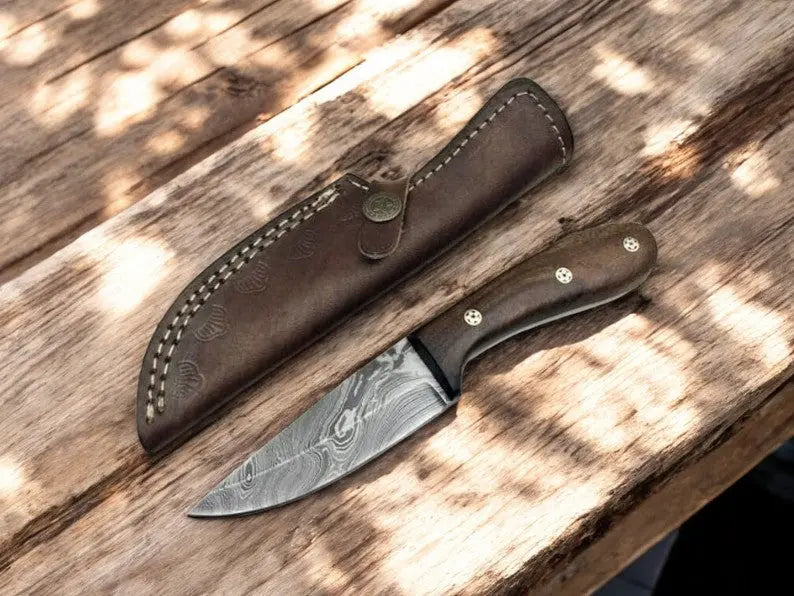 Handmade Damascus Hunting Knife with Wood Handle – 8" by Damascus Knife Store, Damascus knife main product photo