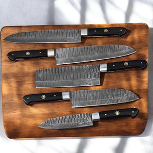 Handmade Damascus Kitchen Knives Set – Buffalo Horn Handle by Damascus Knife Store, Southern handmade gift detail photo 2
