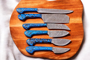 Handmade Damascus Kitchen Knives Set – Epoxy Resin Handle by Damascus Knife Store, Southern handmade gift main product photo