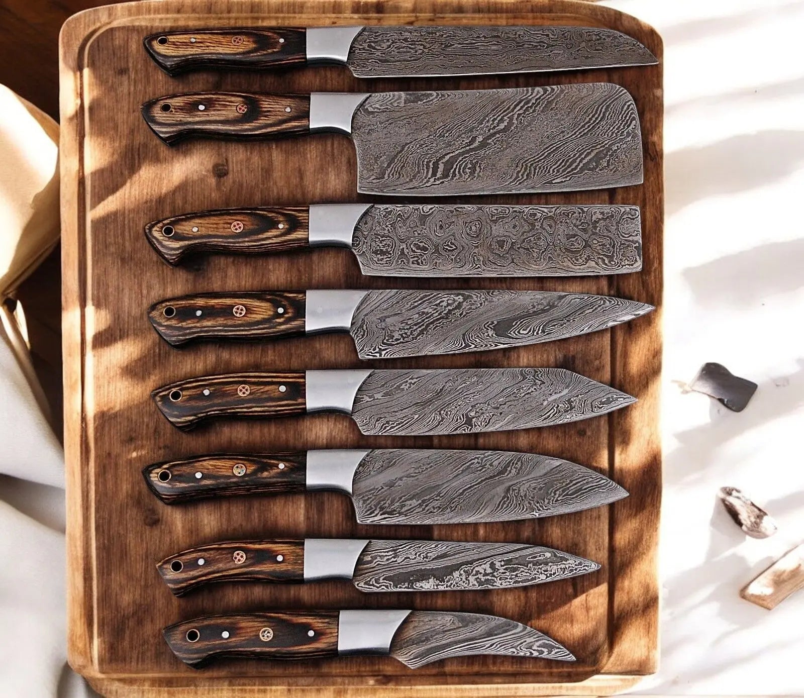 Handmade Damascus Kitchen Knives Set – Exotic Wood Handles by Damascus Knife Store, Southern handmade gift main product photo