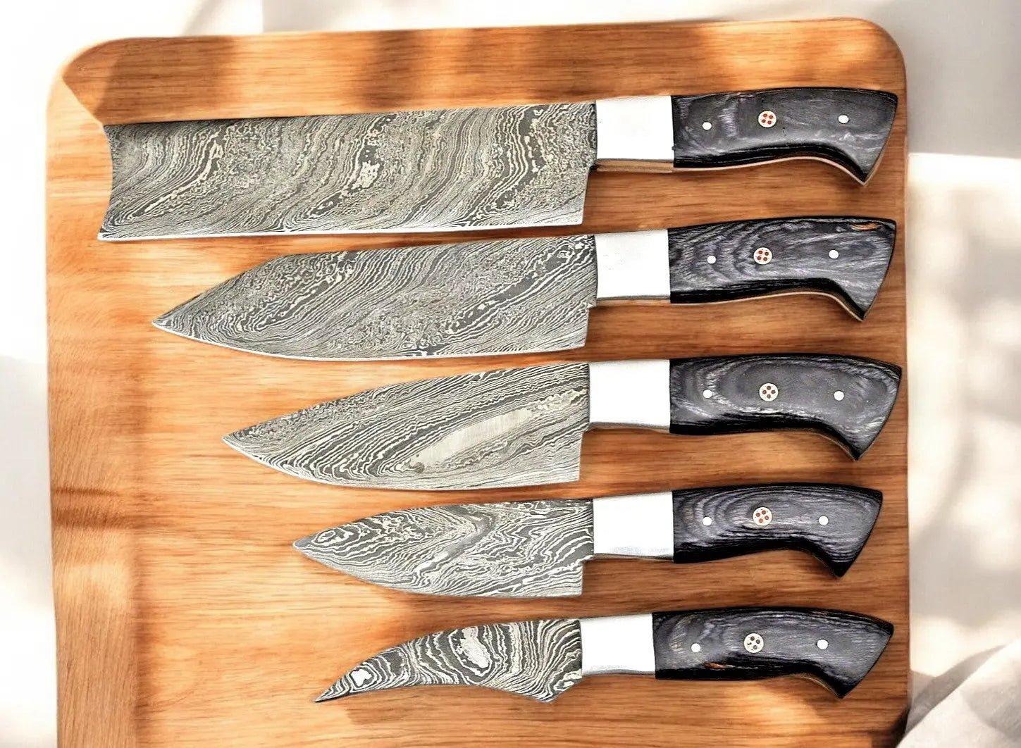 Handmade Damascus Kitchen Knives Set – Exotic Wood Handles by Damascus Knife Store, Southern handmade gift main product photo