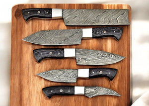 Handmade Damascus Kitchen Knives Set – Exotic Wood Handles by Damascus Knife Store, Southern handmade gift detail photo 2