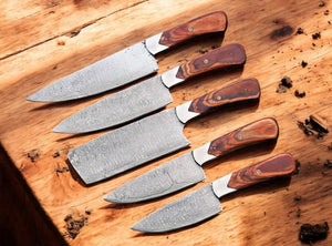Handmade Damascus Kitchen Knives Set – Exotic Wood Handles by Damascus Knife Store, Southern handmade gift main product photo