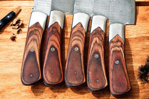 Handmade Damascus Kitchen Knives Set – Exotic Wood Handles by Damascus Knife Store, Southern handmade gift detail photo 2