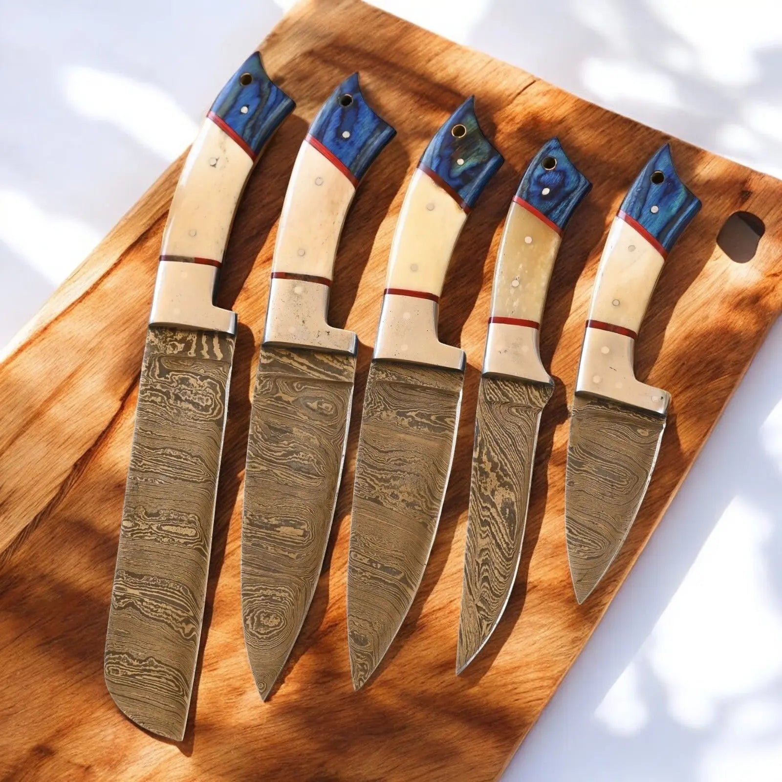 Handmade Damascus Kitchen Knives Set – Exotic Wood & Bone by Damascus Knife Store, Southern handmade gift main product photo