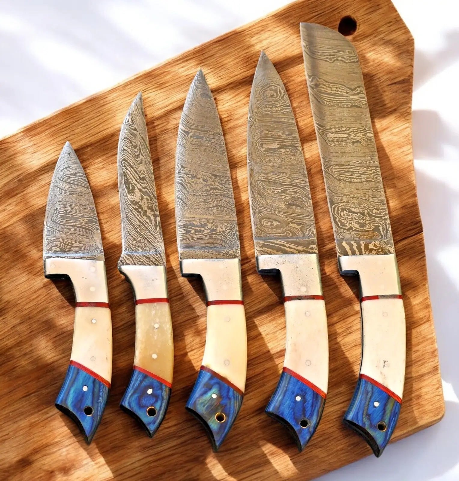 Handmade Damascus Kitchen Knives Set – Exotic Wood & Bone by Damascus Knife Store, Southern handmade gift detail photo 2