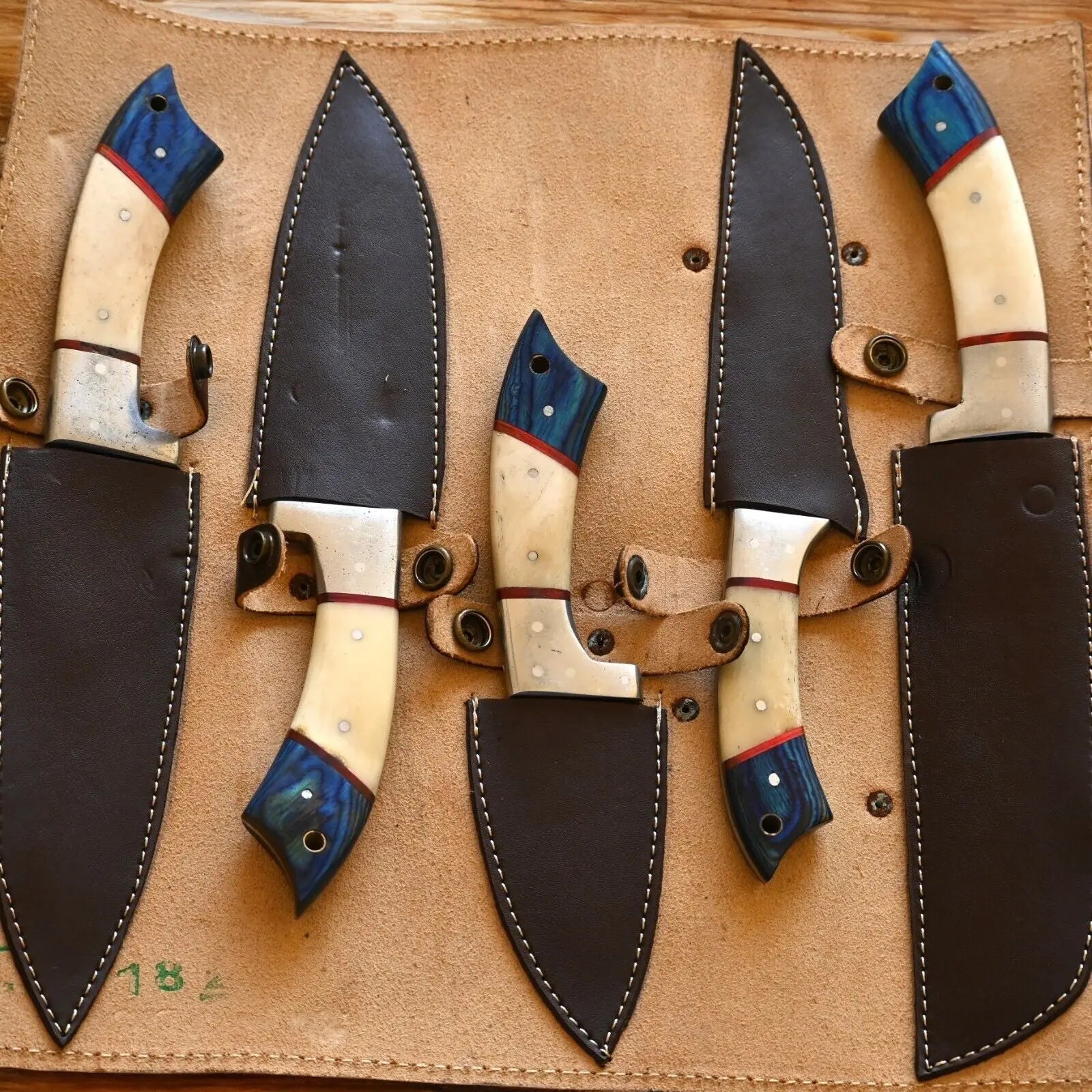 Handmade Damascus Kitchen Knives Set – Exotic Wood & Bone by Damascus Knife Store, Southern handmade gift detail photo 3