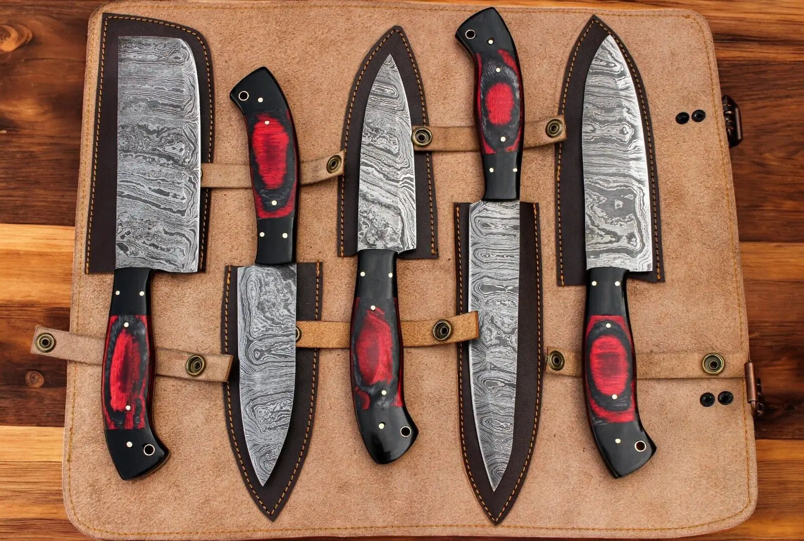 Handmade Damascus Kitchen Knives Set – Exotic Wood & G10 by Damascus Knife Store, Southern handmade gift detail photo 2
