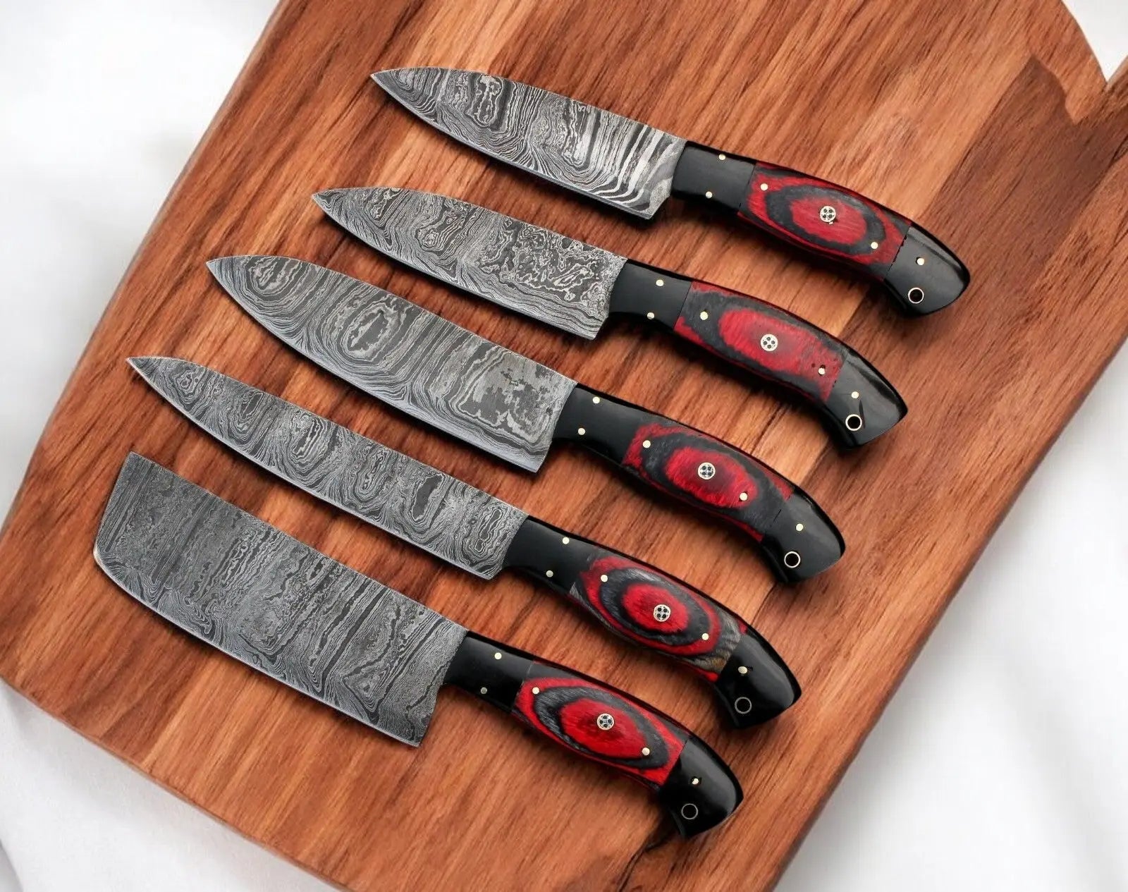 Handmade Damascus Kitchen Knives Set – Exotic Wood & G10 by Damascus Knife Store, Southern handmade gift detail photo 3