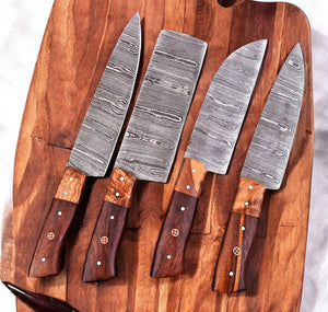 Handmade Damascus Kitchen Knives Set – Olive & Rosewood by Damascus Knife Store, Southern handmade gift main product photo