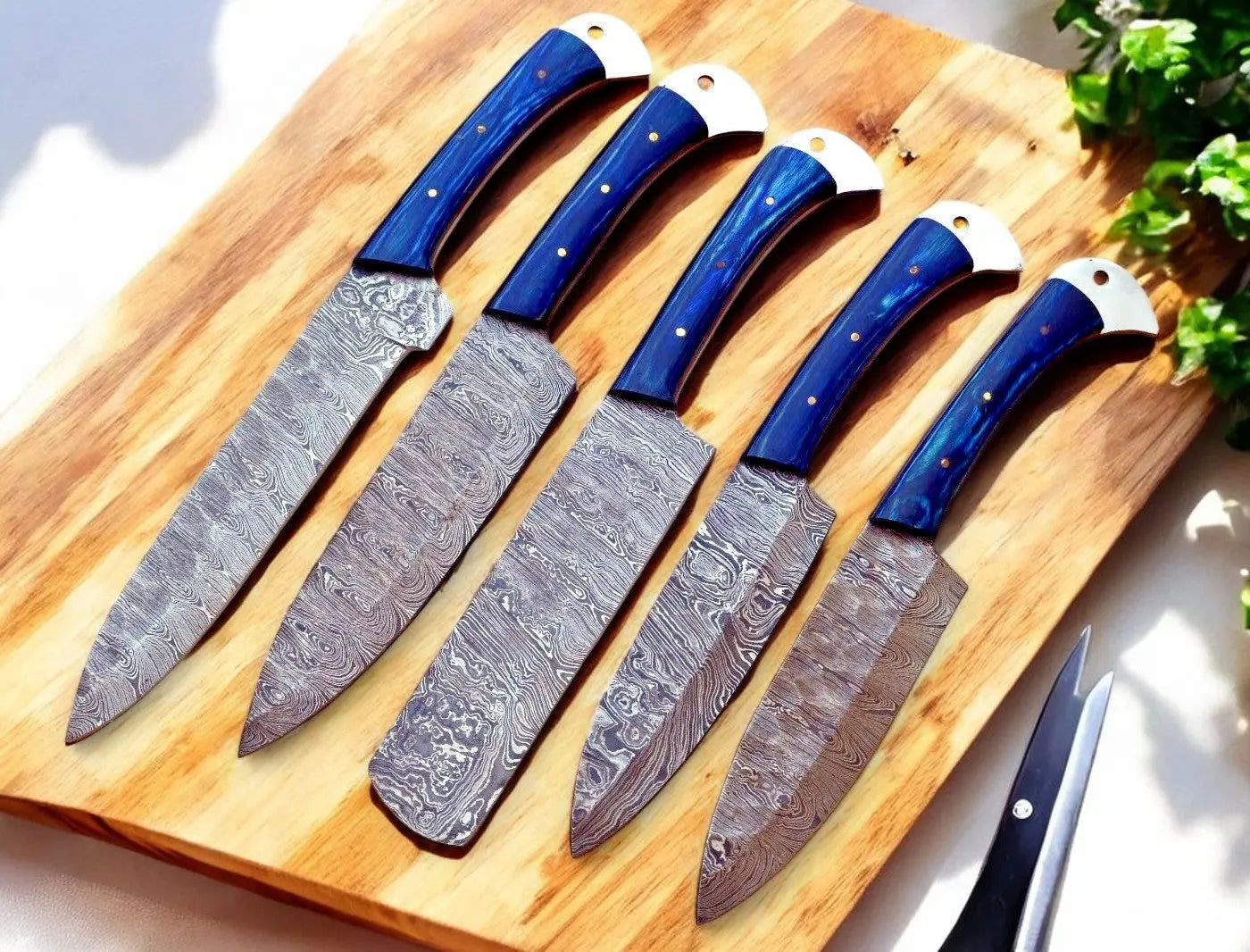 Handmade Damascus Kitchen Knives Set with Exotic Wood by Damascus Knife Store, Southern handmade gift main product photo