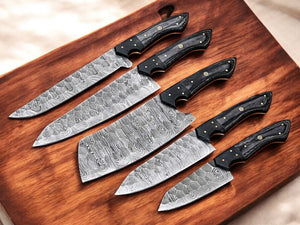 Handmade Damascus Kitchen Knives Set with Exotic Wood by Damascus Knife Store, Southern handmade gift main product photo