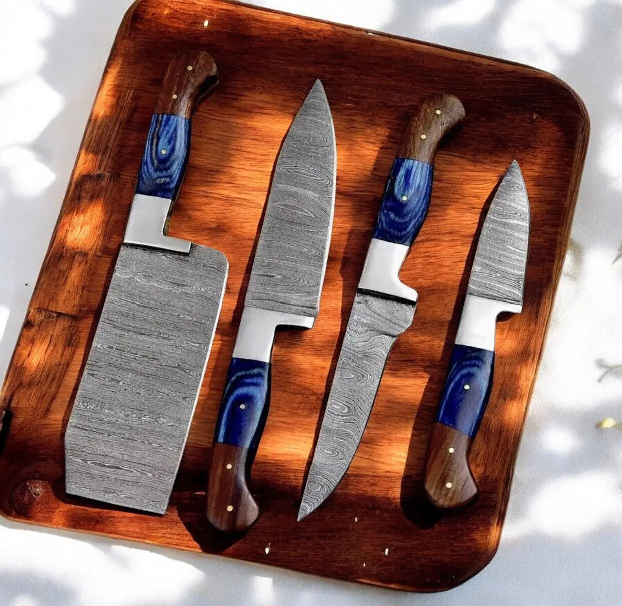 Handmade Damascus Kitchen Knives Set with Leather Roll by Damascus Knife Store, Southern handmade gift detail photo 4