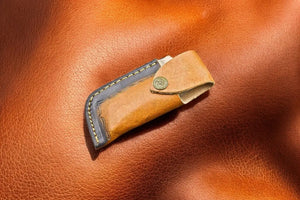 Handmade Damascus Pocket Knife | Bone & Buffalo Horn Handle by Damascus Knife Store, Damascus knife detail photo 3