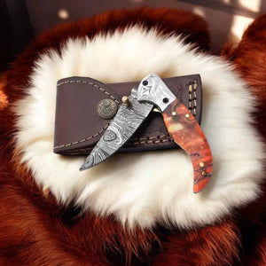 Handmade Damascus Pocket Knife – Epoxy Resin Handle by Damascus Knife Store, Damascus knife main product photo