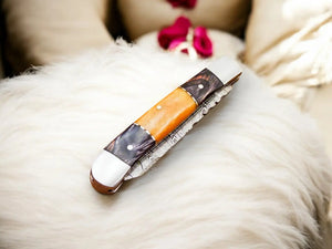 Handmade Damascus Pocket Knife – Exotic Wood & Bone by Damascus Knife Store, Damascus knife detail photo 2