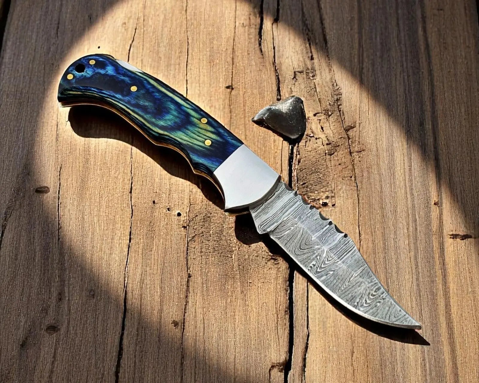 Handmade Damascus Pocket Knife with Exotic Wood Handle by Damascus Knife Store, Damascus knife main product photo