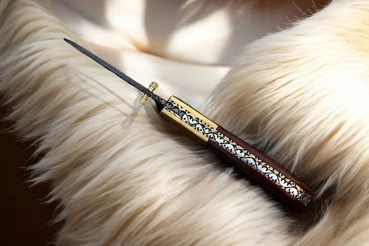 Handmade Damascus Pocket Knife with Micarta Handle by Damascus Knife Store, Damascus knife detail photo 2