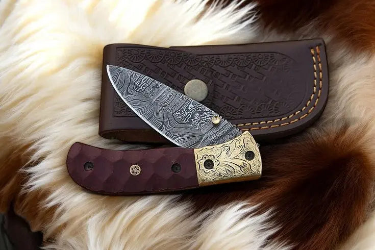 Handmade Damascus Pocket Knife with Micarta Handle by Damascus Knife Store, Damascus knife detail photo 5