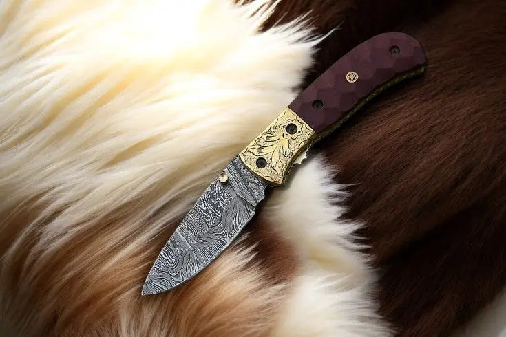 Handmade Damascus Pocket Knife with Micarta Handle by Damascus Knife Store, Damascus knife detail photo 7
