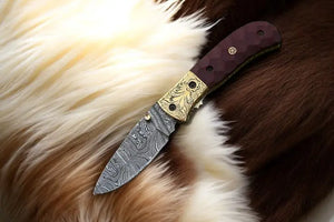 Handmade Damascus Pocket Knife with Micarta Handle by Damascus Knife Store, Damascus knife detail photo 7