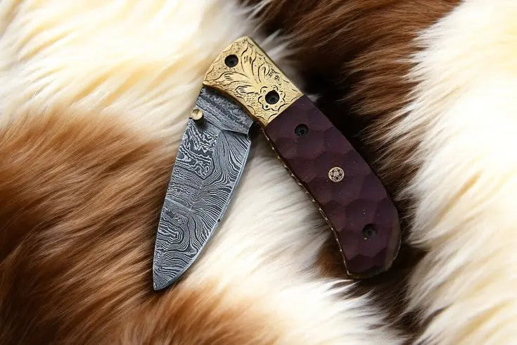 Handmade Damascus Pocket Knife with Micarta Handle by Damascus Knife Store, Damascus knife detail photo 8