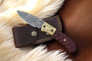 Handmade Damascus Pocket Knife with Micarta Handle by Damascus Knife Store, Damascus knife detail photo 9