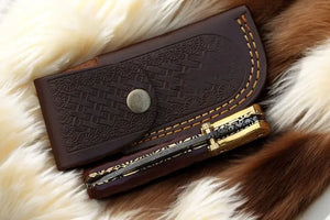 Handmade Damascus Pocket Knife with Micarta Handle by Damascus Knife Store, Damascus knife detail photo 10