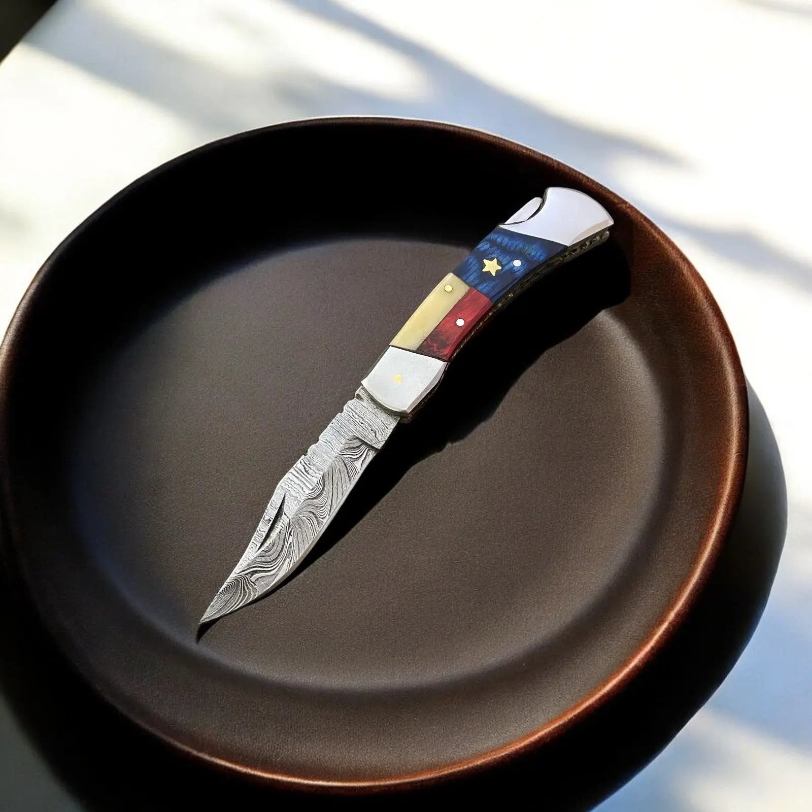 Handmade Damascus Pocket Knife with Pakka Wood Handle by Damascus Knife Store, Damascus knife main product photo