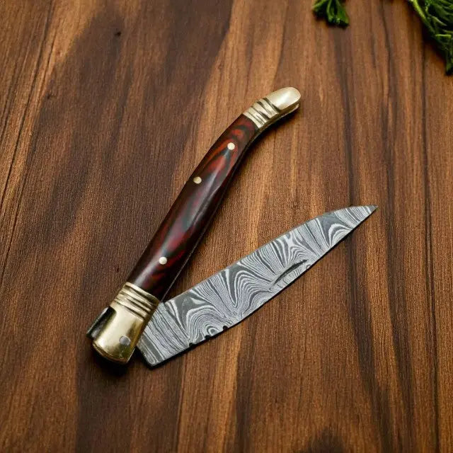 Handmade Damascus Pocket Knife with Wood Handle - 4" by Damascus Knife Store, Damascus knife main product photo