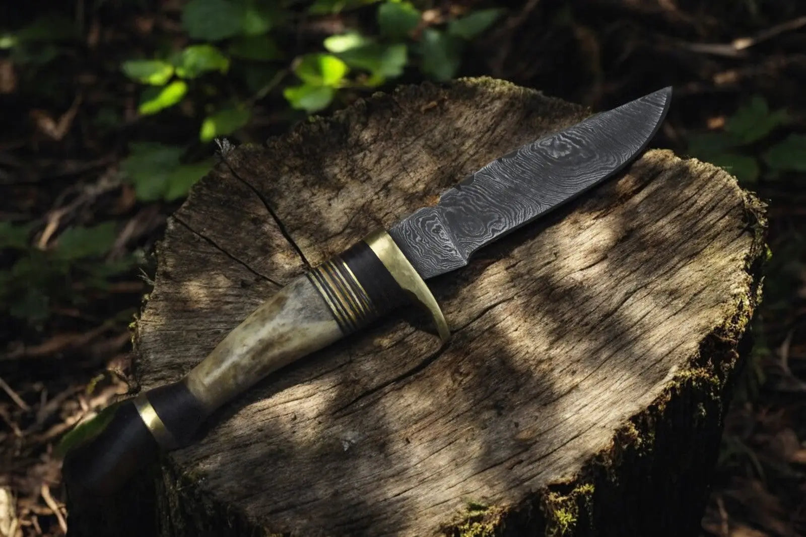 Handmade Damascus Skinning Knife – Antler Horn Handle by Damascus Knife Store, Damascus knife main product photo