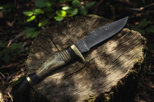 Handmade Damascus Skinning Knife – Antler Horn Handle by Damascus Knife Store, Damascus knife main product photo