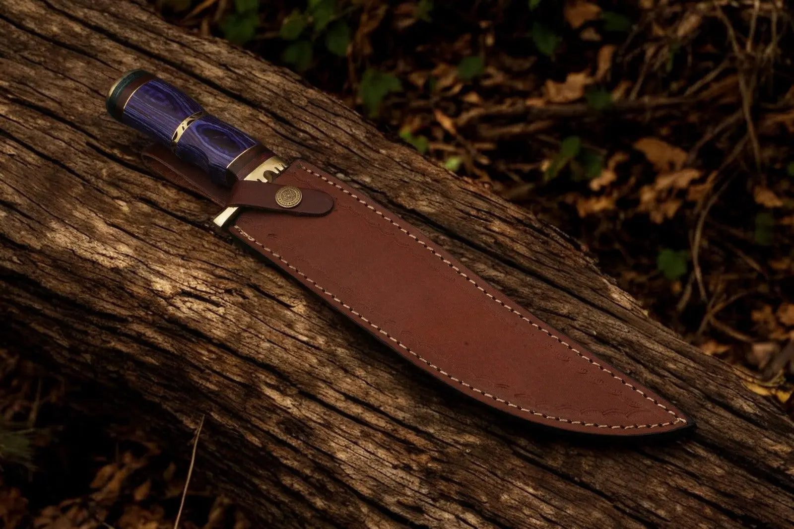 Handmade Damascus Steel Bowie Knife with Exotic Wood Handle - 15 Inches by Damascus Knife Store, Damascus knife detail photo 3
