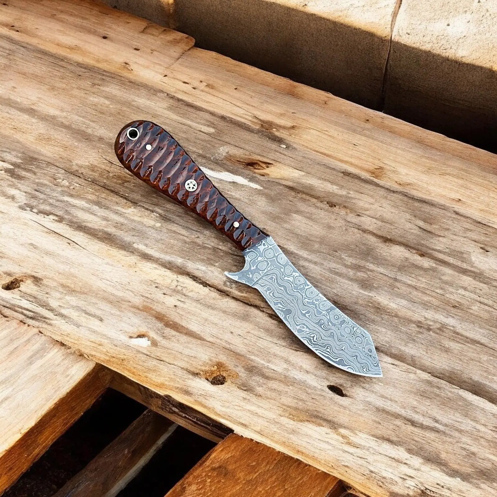 Handmade Damascus Steel Cowboy Knife with Rosewood Handle by Damascus Knife Store, Damascus knife main product photo