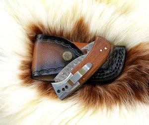 Handmade Damascus Steel Folding Knife with Rosewood Handle by Damascus Knife Store, Damascus knife detail photo 3