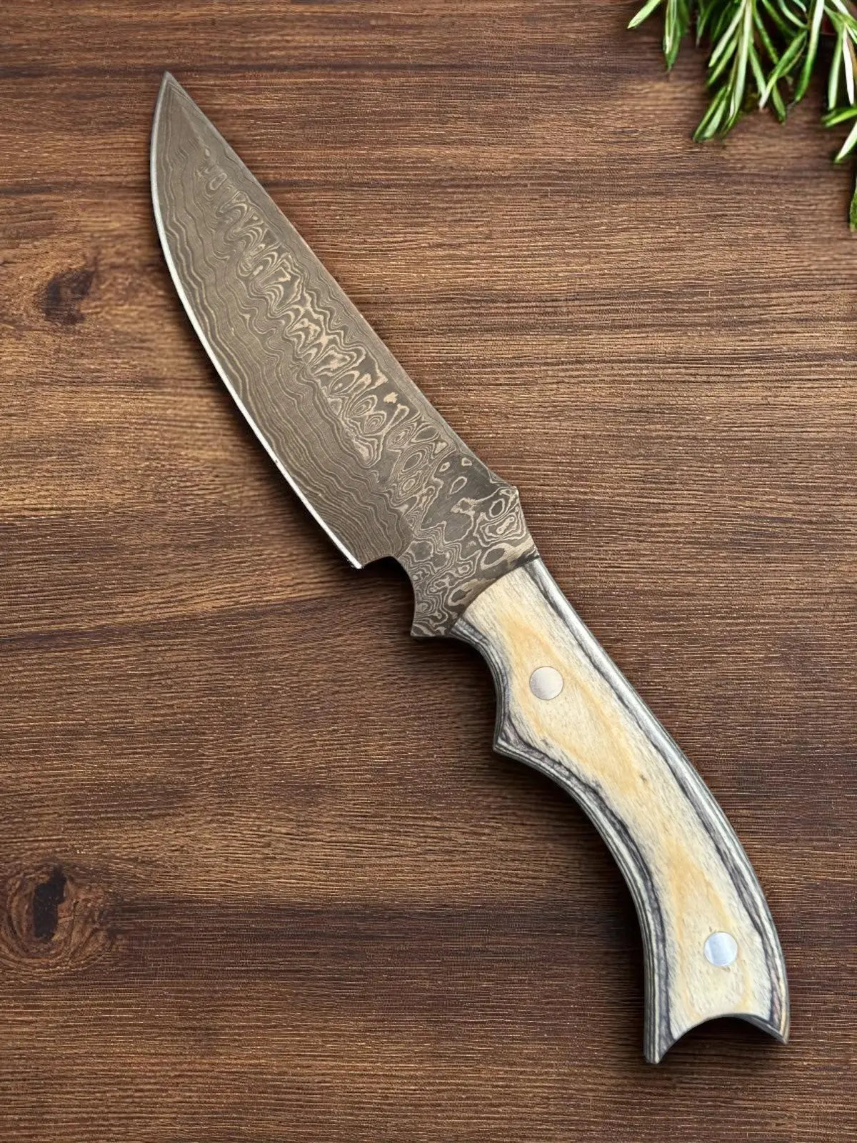 Handmade Damascus Steel Hunting Knife with Wooden Handle by Damascus Knife Store, Damascus knife main product photo