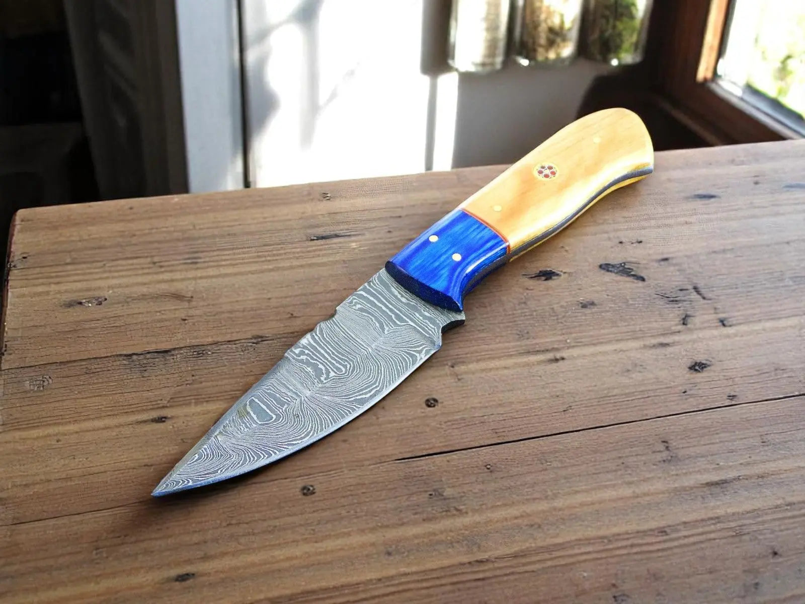 Handmade Damascus Steel Hunting Knife with Wooden Handle by Damascus Knife Store, Damascus knife main product photo