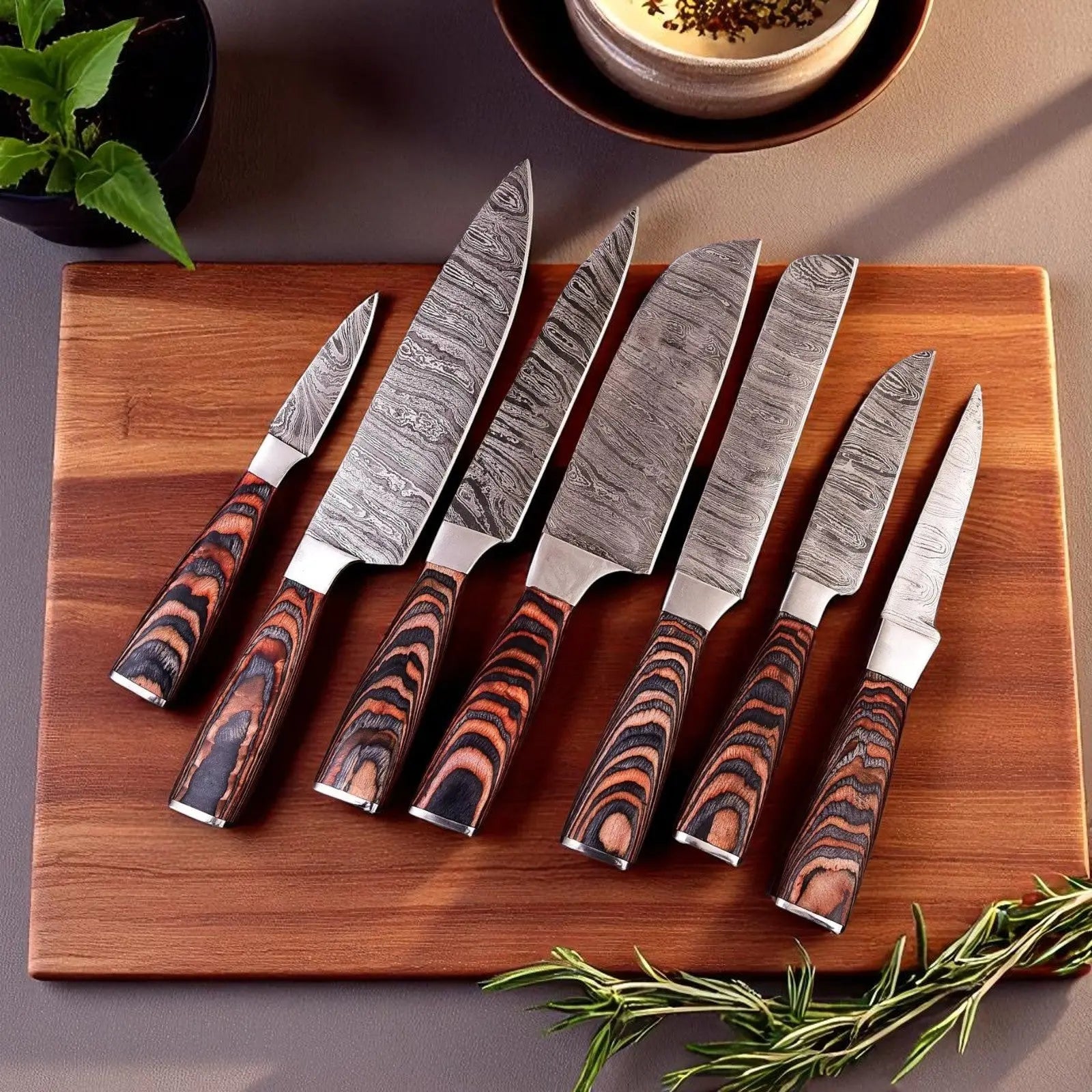 Handmade Damascus Steel Kitchen Knives Set - Pakka Wood by Damascus Knife Store, Southern lifestyle apparel main product photo