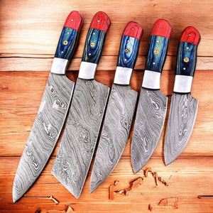 Handmade Damascus Steel Kitchen Knives Set – Exotic Wood Handles by Damascus Knife Store, Southern lifestyle apparel main product photo