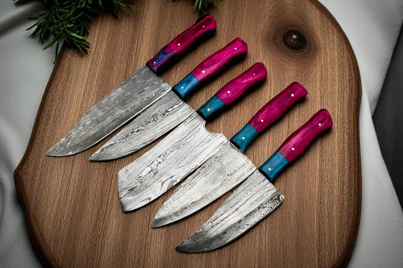 Handmade Damascus Steel Kitchen Knives Set – Wooden Handle by Damascus Knife Store, Southern lifestyle apparel main product photo