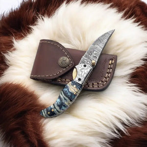 Handmade Damascus Steel Pocket Knife with Epoxy Handle by Damascus Knife Store, Damascus knife detail photo 4