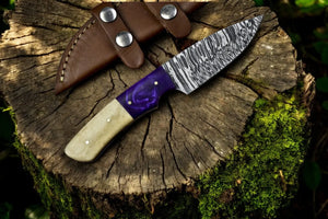 Handmade Damascus Steel Skinning Knife - 8" Custom Hunting Tool by Damascus Knife Store, Damascus knife detail photo 2