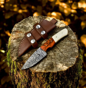 Handmade Damascus Steel Skinning Knife – 7.5" with Resin & Bone Handle by Damascus Knife Store, Damascus knife main product photo