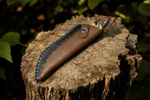 Handmade Damascus Steel Skinning Knife with Leather Sheath by Damascus Knife Store, leather knife sheath detail photo 2