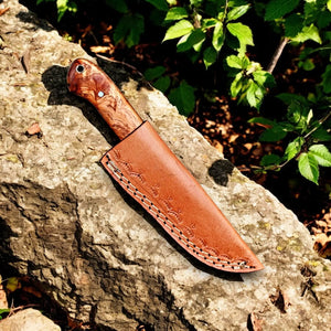 Handmade Damascus Steel Skinning Knife with Olive Wood Handle by Damascus Knife Store, Damascus knife detail photo 3