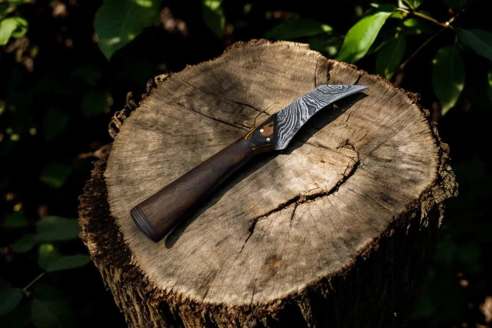 Handmade Damascus Steel Skinning Knife with Rosewood Handle by Damascus Knife Store, Damascus knife detail photo 2